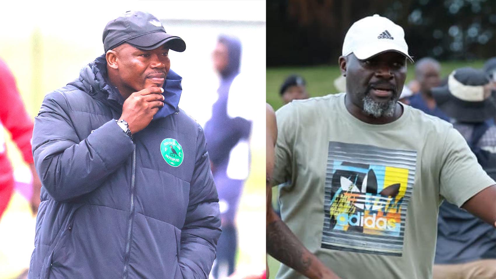 Nsingizini Hotspurs Coach Mandla Qhogi and Sea Birds Coach Friday Myen (R) have been shortlisted for the Sihlangu job. (Pics:Nimrod Hlophe)